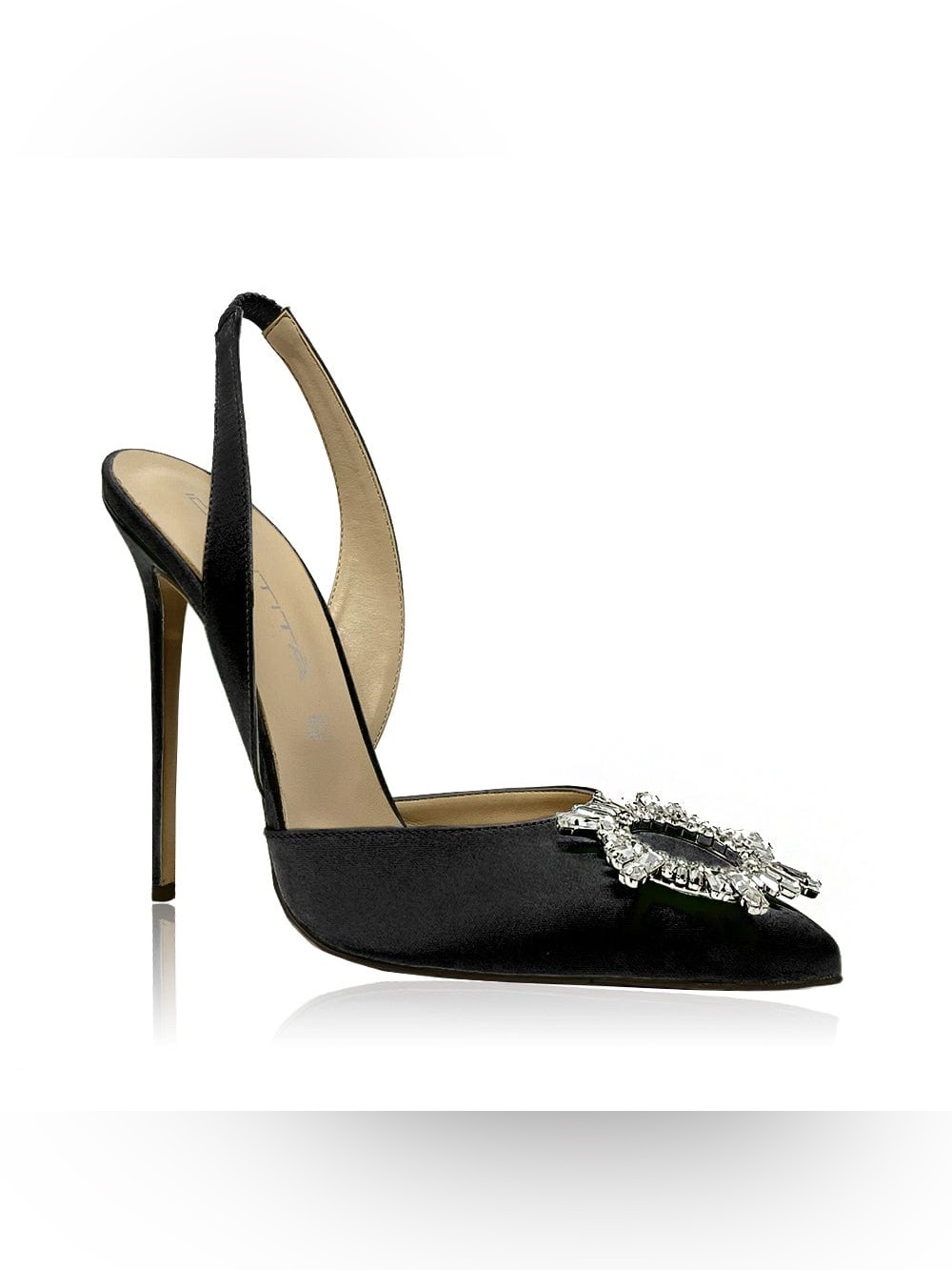 Identita JANINE BLACK SATIN slingback pumps sz 41 NWOT
